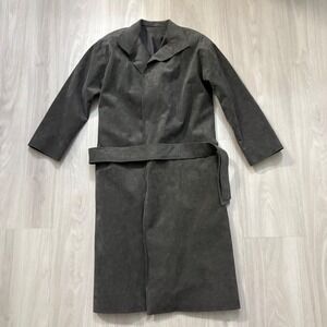Coat Long Mens Charcoal Gray Suede Belted Trench Sleeve Collared No Size